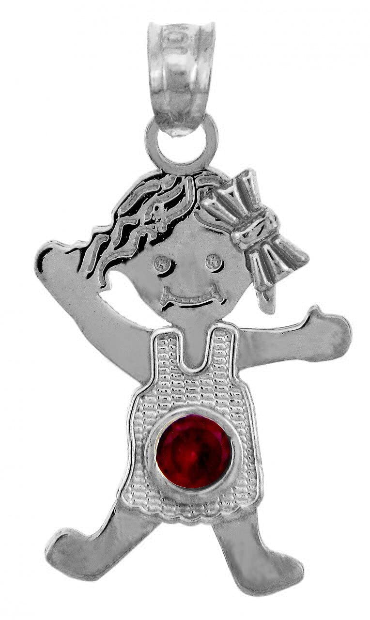 14K White Gold Baby Charms and Pendants with CZ Ruby Garnet - Perfect Girl Birthstone Jewelry Gift for Newborns, Christenings & Special Occasions