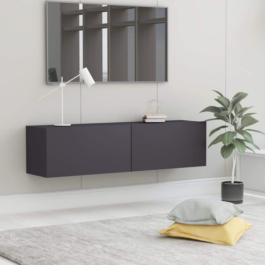 H.BETTER 47.2 Inch TV Stand with 2 Drop-Down Doors - Classic Style Media Console & HiFi Cabinet in Gray - Perfect for Living Room, Bedroom or Home Theater Setup