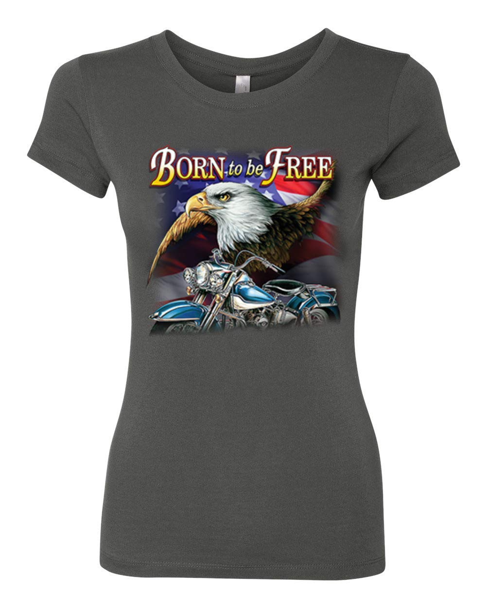 Born to Be Free Bald Eagle & American Flag Women's Slim Fit Junior Tee - Patriotic Graphic T-Shirt for Casual Wear, 4th of July & Independence Day Celebrations