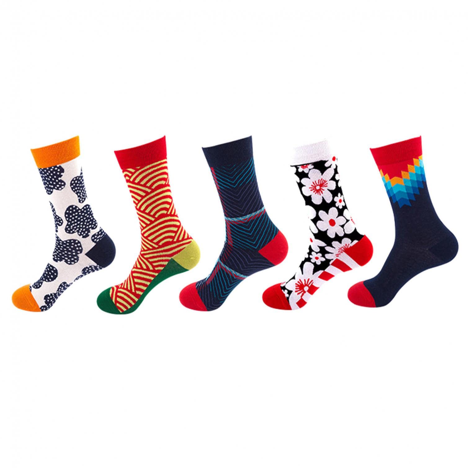 **5-Pack Funny Printed Cotton Long Socks for Men & Women (Sizes 9-12) - Anatomical Design, Comfortable & Breathable - Perfect Gift for Holidays, Parties & Casual Wear**