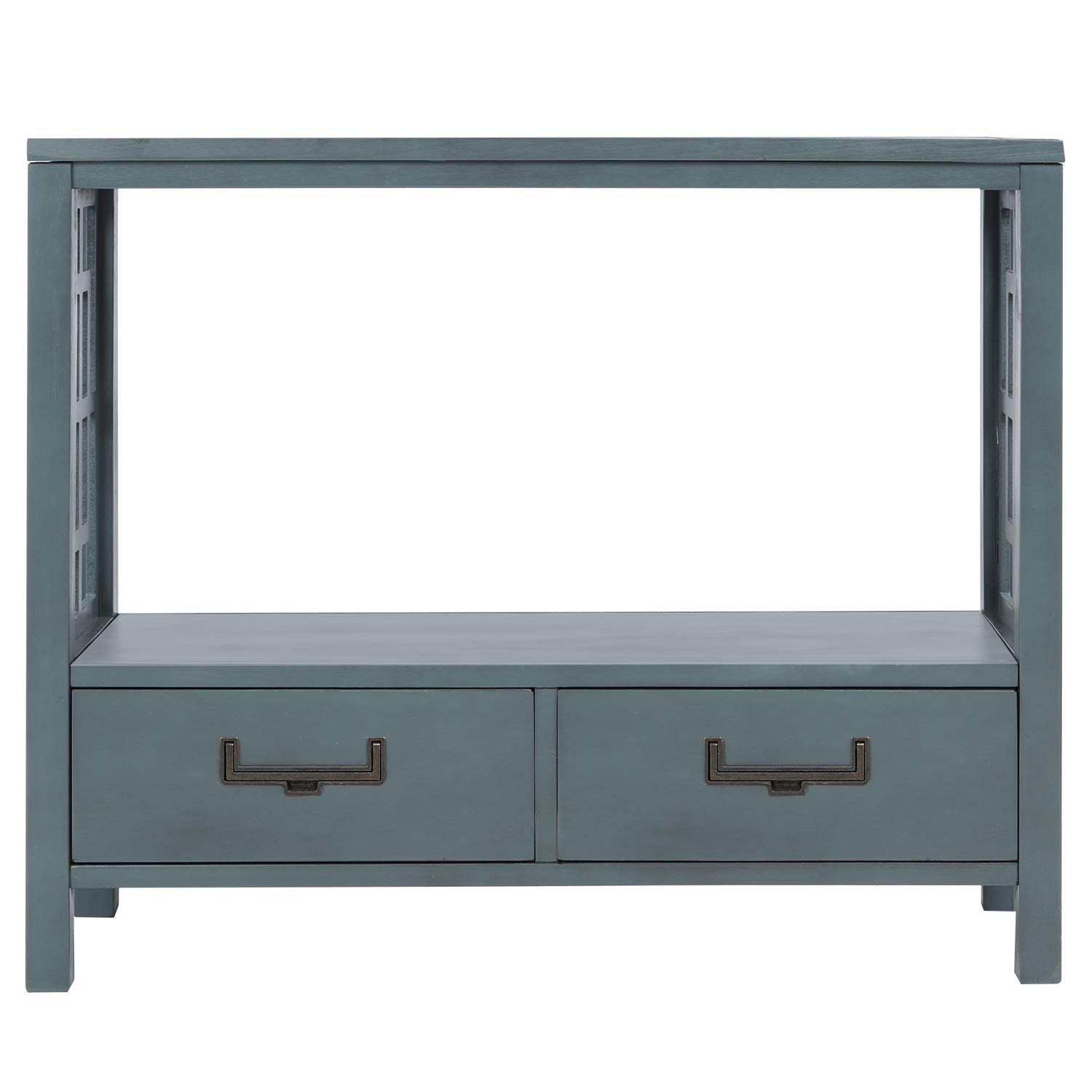 Rustic Narrow Console Table with 2 Drawers - Farmhouse Sofa Table, Side Table, Entryway Table for Living Room, Hallway, Foyer - Antique Navy Finish - Perfect for Small Spaces & Home Decor