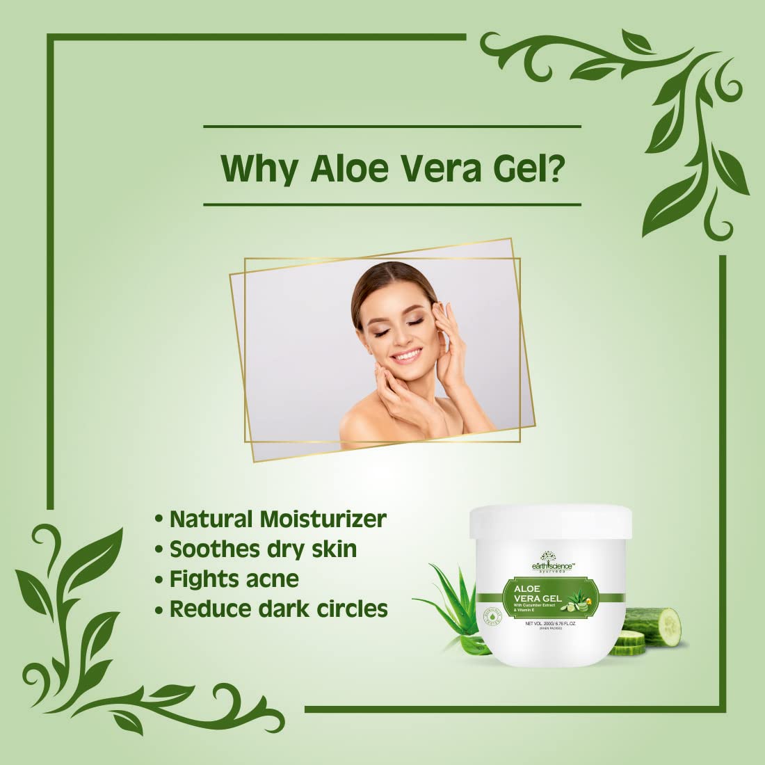 Pure Aloe Vera Gel with Cucumber Extract & Vitamin E for Face, Body & Hair Care | Ayurvedic Formulation, No Xanthan Gum, 200g | Hydrates Skin, Soothes Sunburn, Promotes Hair Growth – Perfect for Daily Skincare & After-Sun Relief