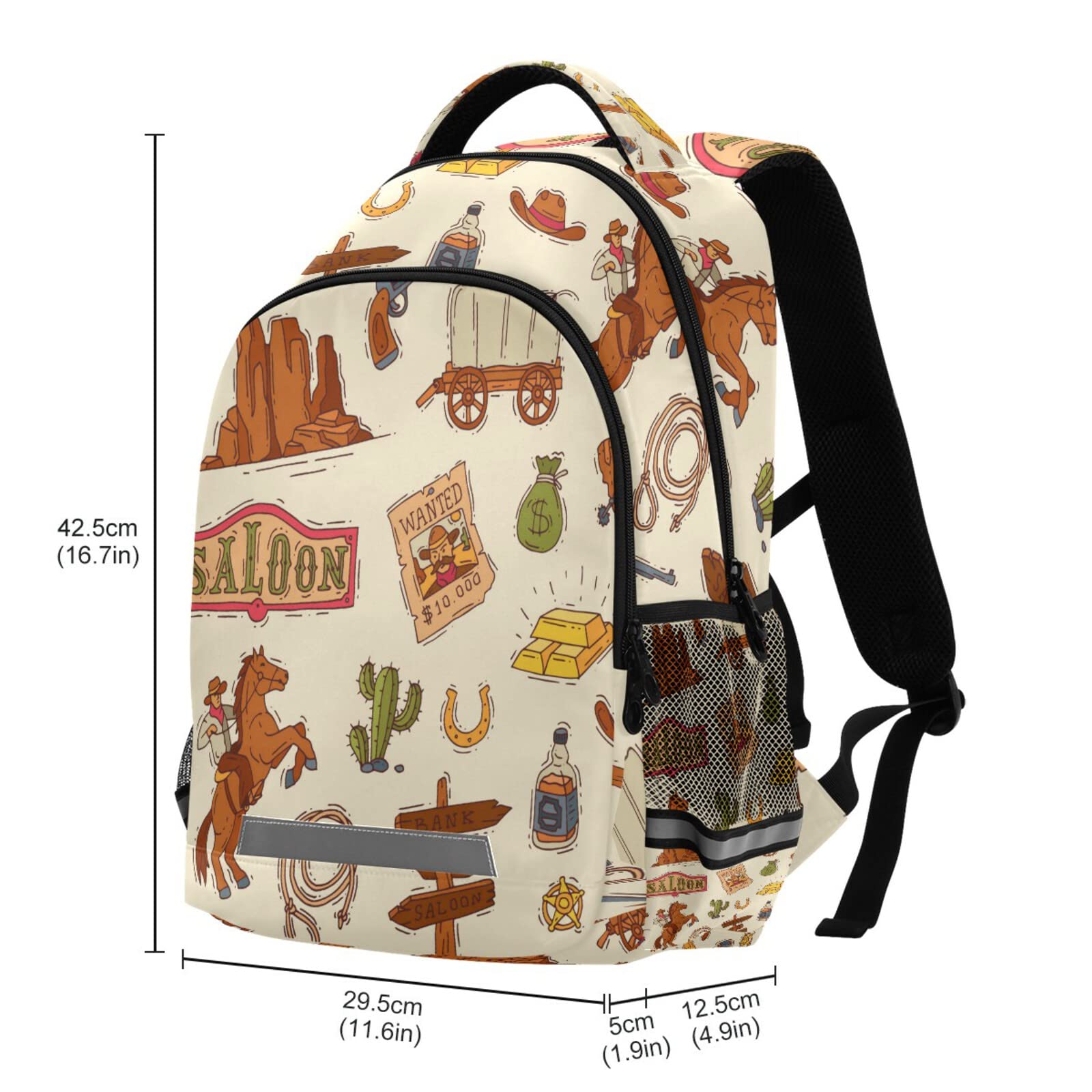 Western Cowboy Backpack for Laptop - Colorful Wildlife Lasso Cactus Design, Gold Shoulder Bookbag with Reflective Stripes | Large Capacity Daypack for Travel, Camping & School | Durable Casual Backpack for Men & Women