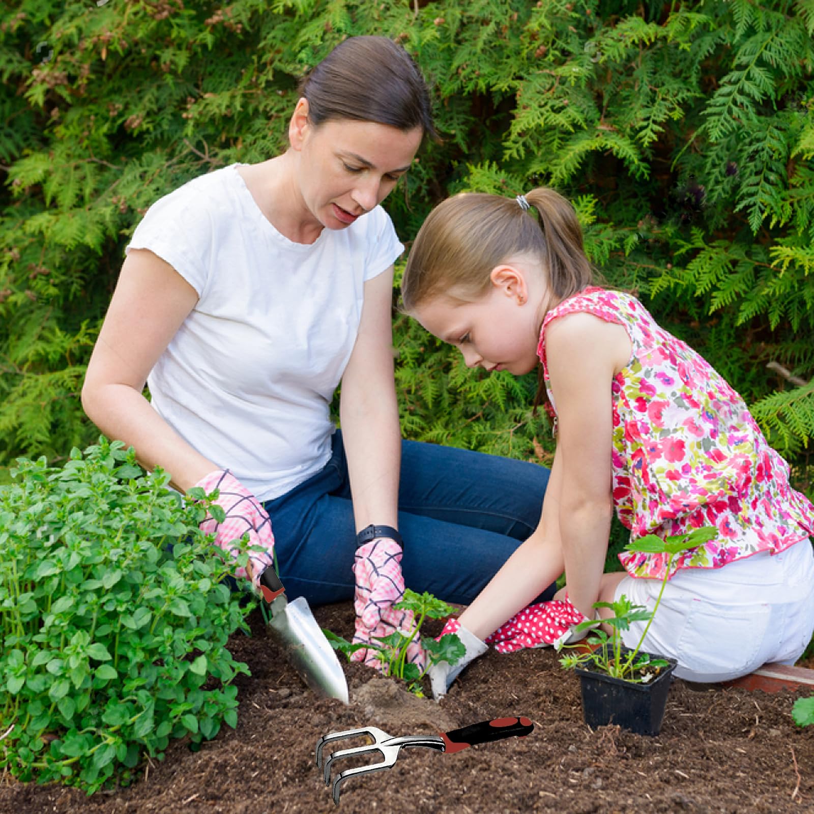 **3-Piece Heavy Duty Garden Tool Set - Stainless Steel Garden Trowel, Transplant Trowel & Hand Rake with Non-Slip Ergonomic Handle - Perfect for Planting, Weeding & Landscaping - Ideal Gardening Gifts for Women & Men**