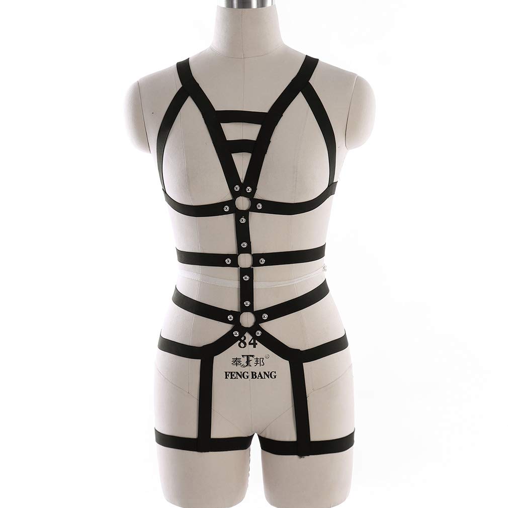 Sexy Women's Full Body Harness Garter Belt with Elastic Stockings - Lingerie Suspender for Boudoir, Role Play & Special Occasions