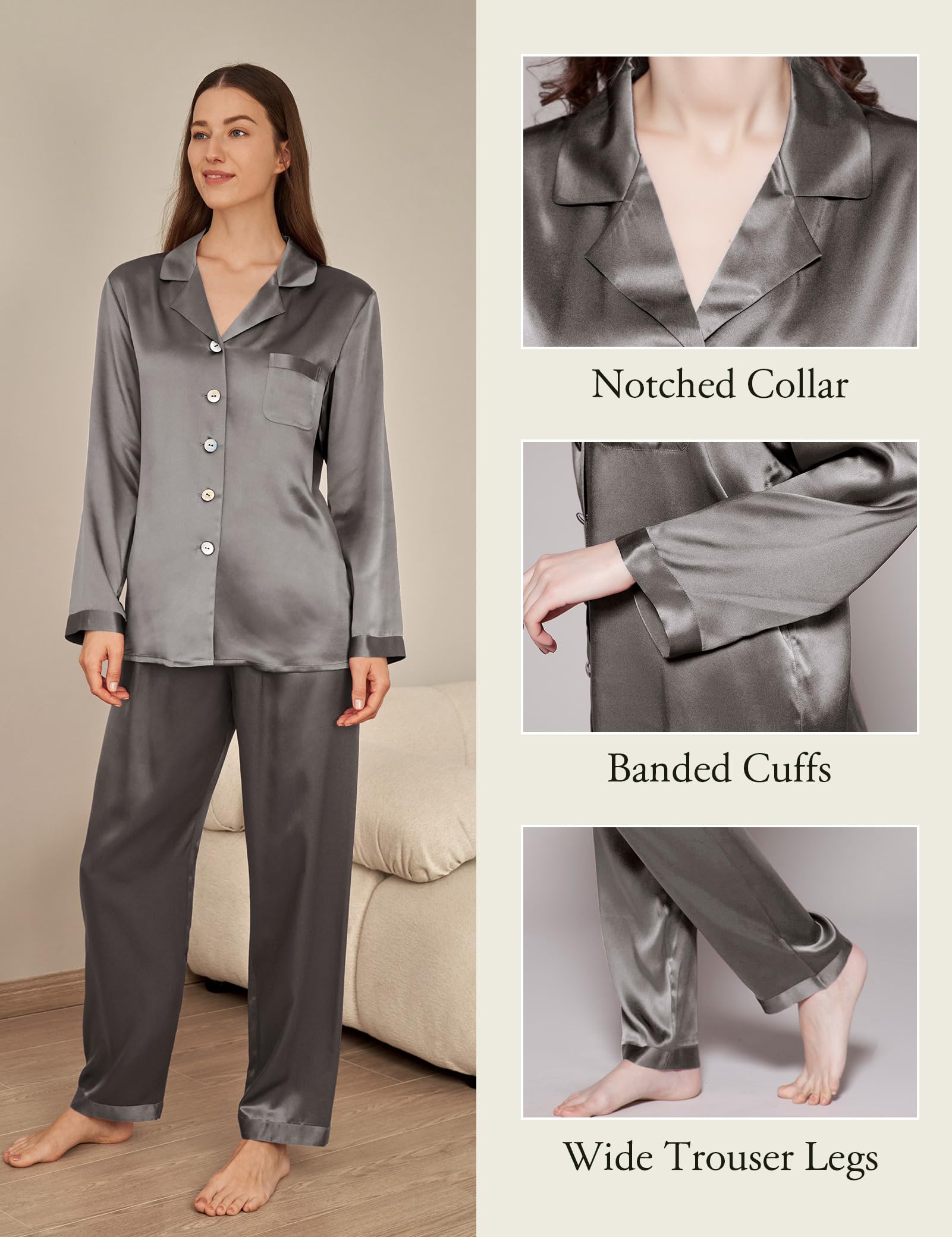 Luxury 100% Mulberry Silk Pajamas for Women - 22 Momme Pure Long Sleeve Full Length Nightwear | Soft & Breathable Sleepwear for Comfortable Nights & Relaxing at Home