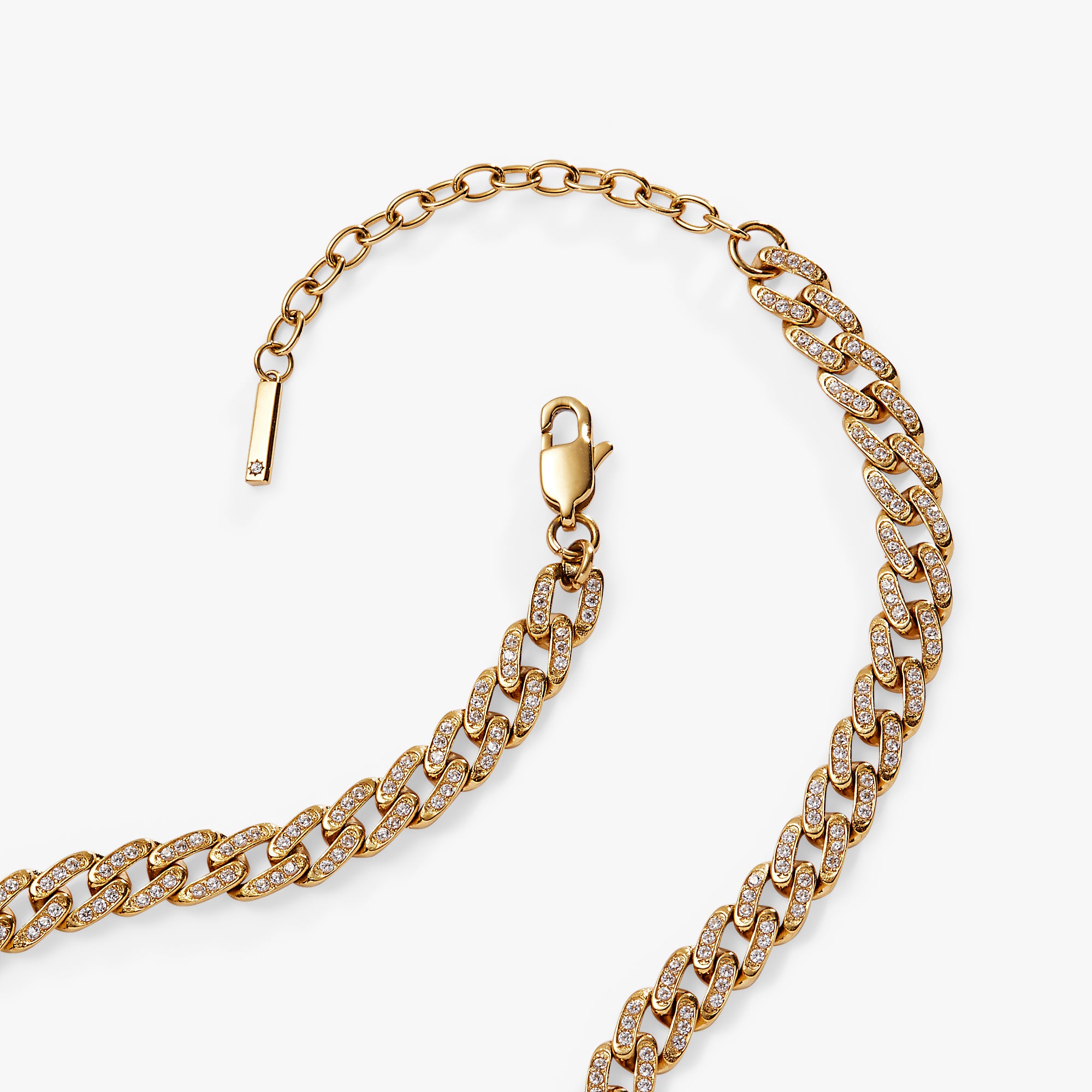 Sparkling Crystal Pave Curb Chain Necklace for Women - Elegant Layered Gold Plated Jewelry for Party, Wedding & Everyday Wear
