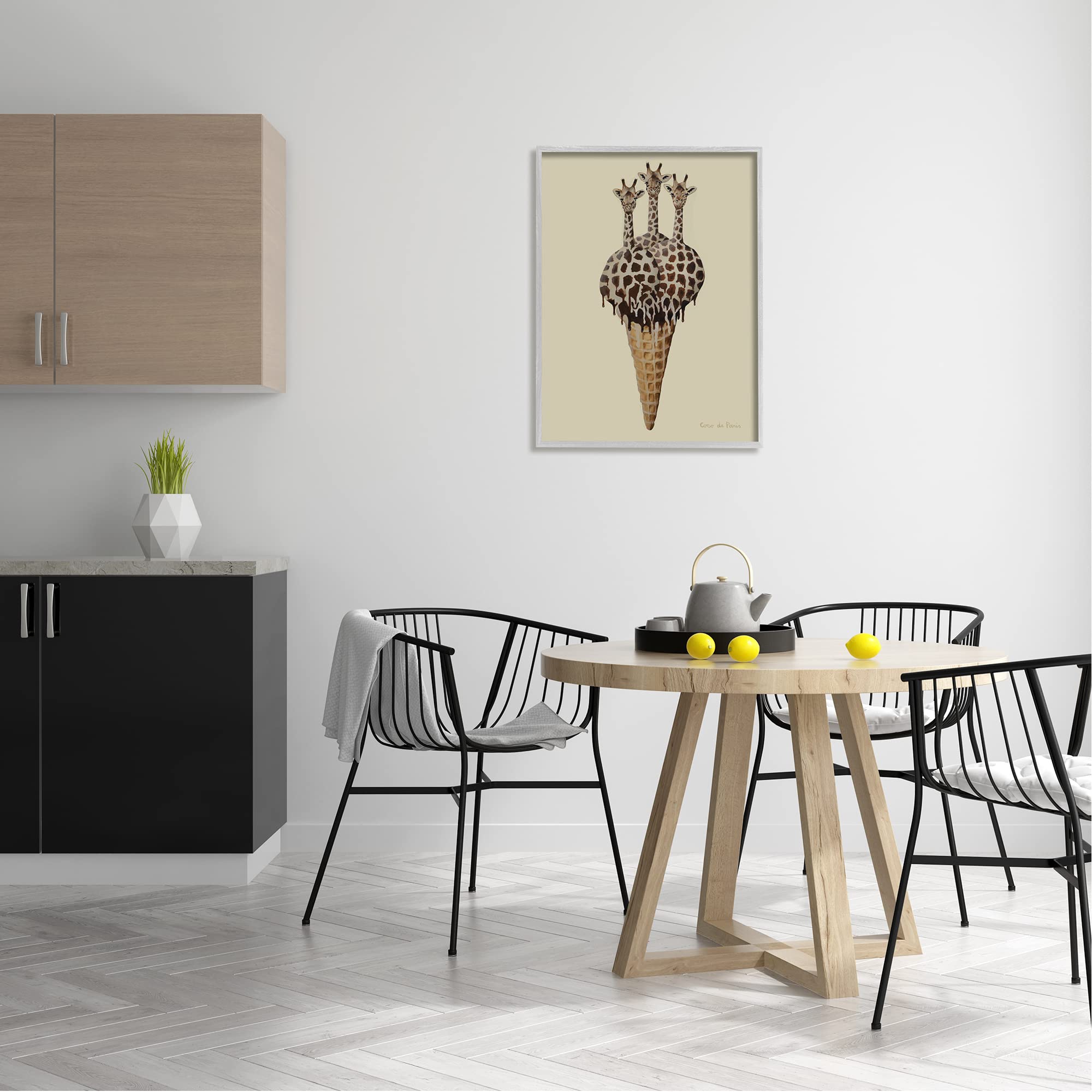 Stupell Industries Three Giraffes Ice Cream Scoop Waffle Cone Wall Art - Coco de Paris Design - Perfect for Kitchen Decor, Ice Cream Parlor, or Kids Room