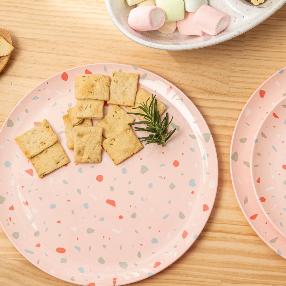 12-Piece Outdoor Dinnerware Set - Pink Confetti Design - Durable Melamine Plates, Bowls & Cups - Perfect for Picnics, BBQs, and Pool Parties