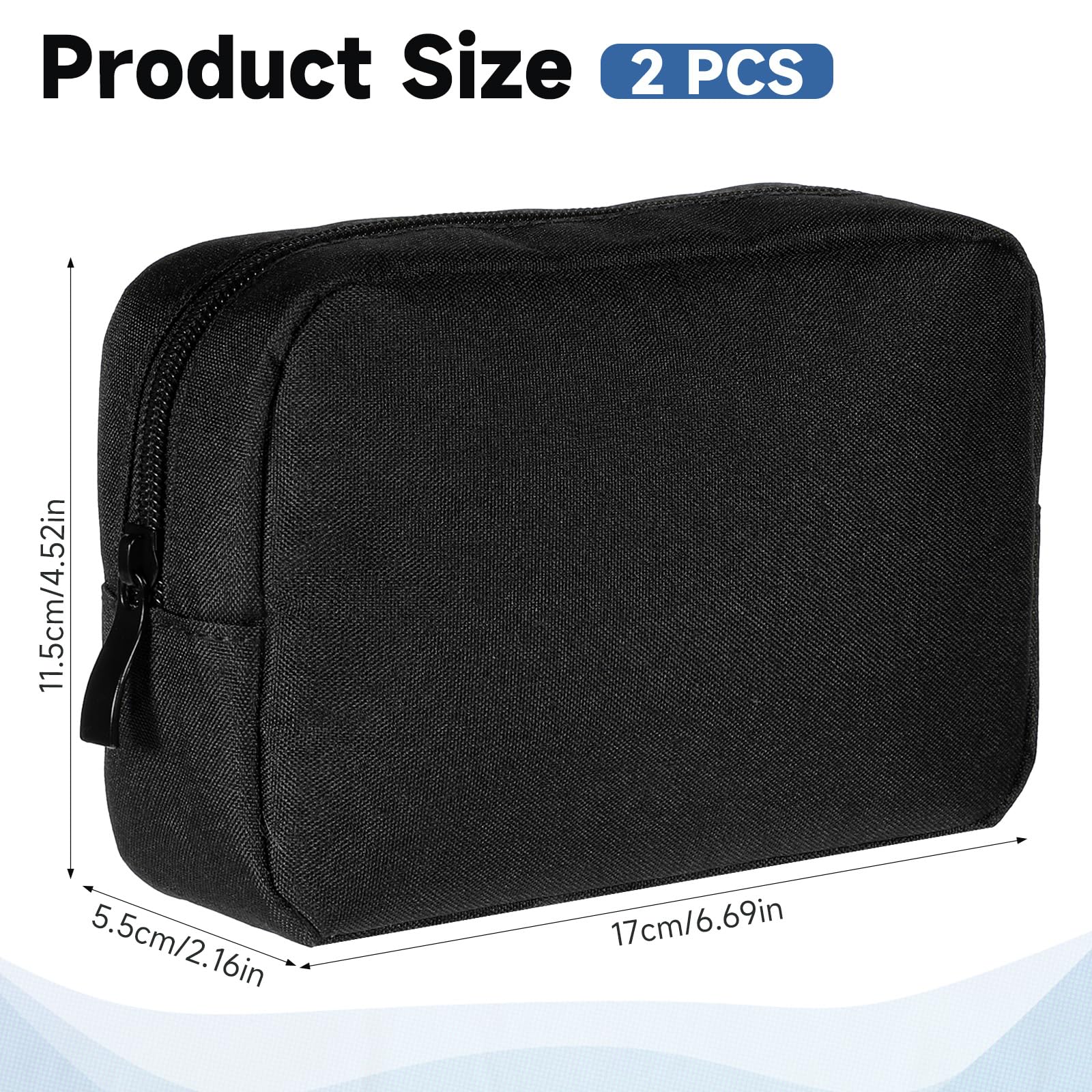 2 Pack Waterproof Small Makeup Bag for Purse - Portable Soft Cosmetic & Electronics Organizer - Mini Toiletry Travel Bag for Women - Perfect for Cosmetics, Jewelry, Phone Accessories & Travel Essentials (Black)