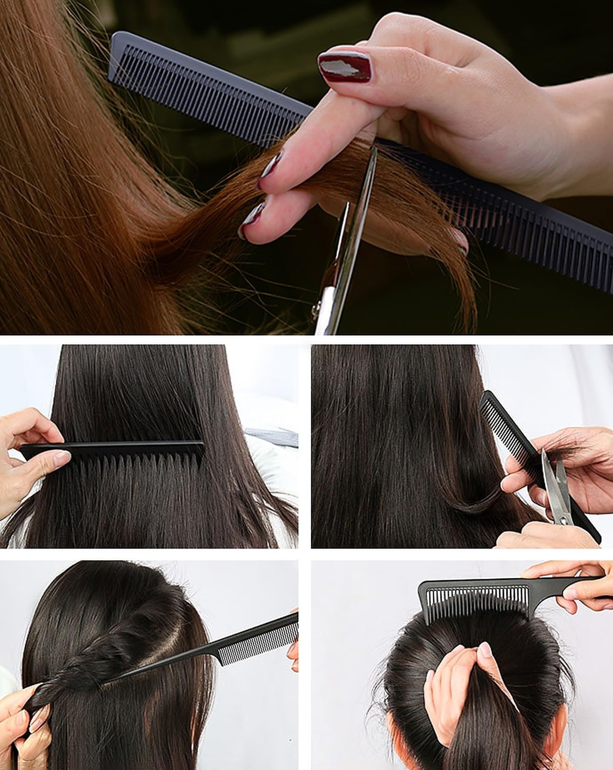 Professional Wolpin Hair Cutting & Styling Comb Kit - 5 Piece Set for Salon & Home Use - Barber Combs for Trimming, Styling & Detangling - Perfect for Hairstylists, Barbers & DIY Hair Care