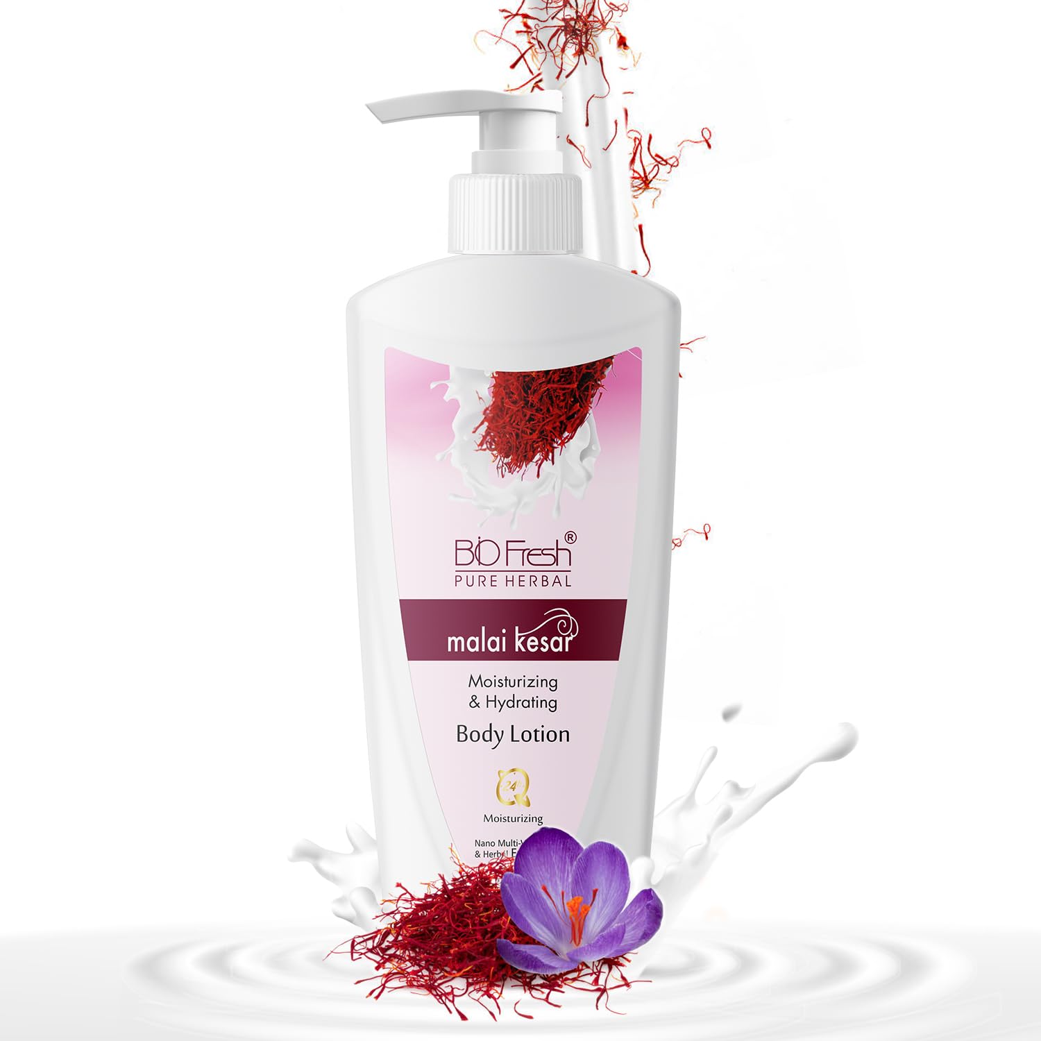 BIOFRESH HERBALS Body Lotion - Malai Kesar 24-Hour Moisturizing Cream for Dry Skin, Lightweight & Non-Greasy Formula with Natural Brightening Extracts (850ml) | Daily Hydration for Soft, Glowing Skin at Home or Travel