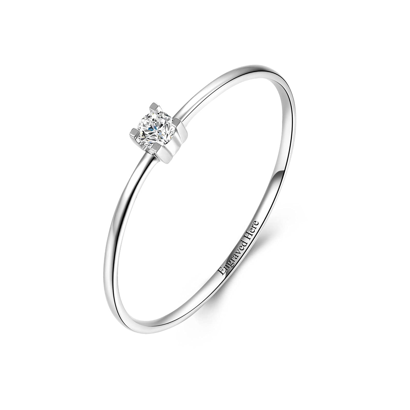 1 Carat Moissanite Engagement Ring for Women - Platinum Plated 925 Sterling Silver 4 Prong Eternity Band with Custom Engraving, Unique Classic Wedding & Anniversary Promise Ring (Perfect for Proposals, Vow Renewals, and Special Occasions)