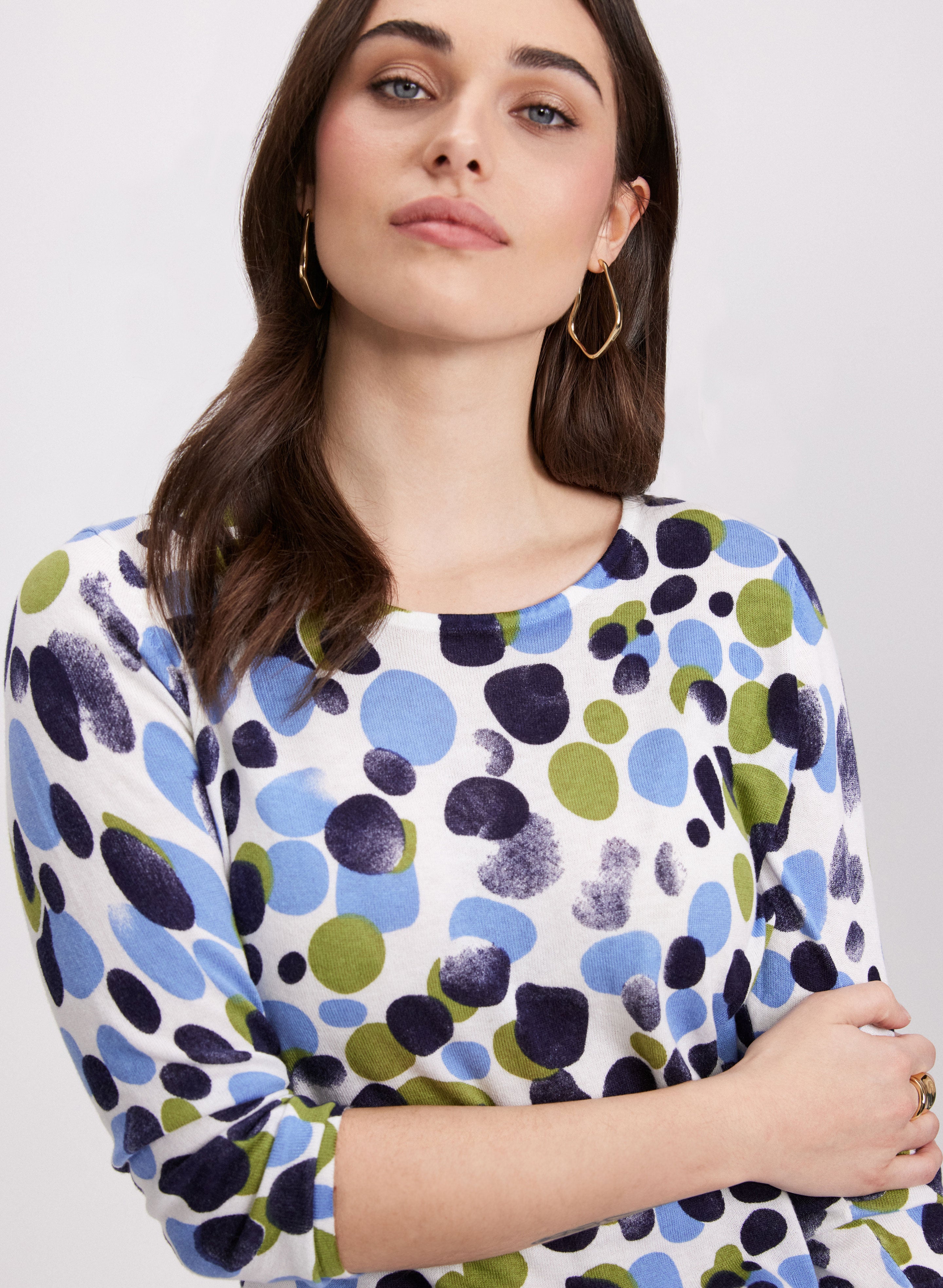 Stylish Dot Print Sweater for Women - Soft & Comfortable Knit Pullover - Perfect for Casual Outfits, Office Wear & Fall Layering