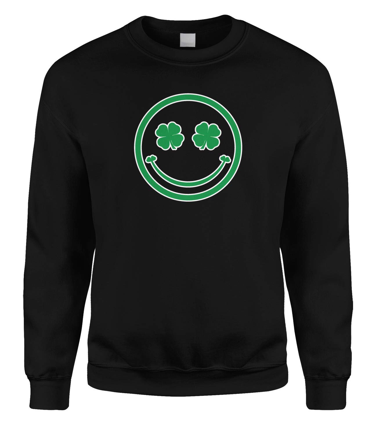 Green Clover Smile Happy Face St. Patrick's Day Crewneck Sweatshirt | Irish Festival Apparel | Perfect for St. Paddy's Day Parties & Irish Pride Events