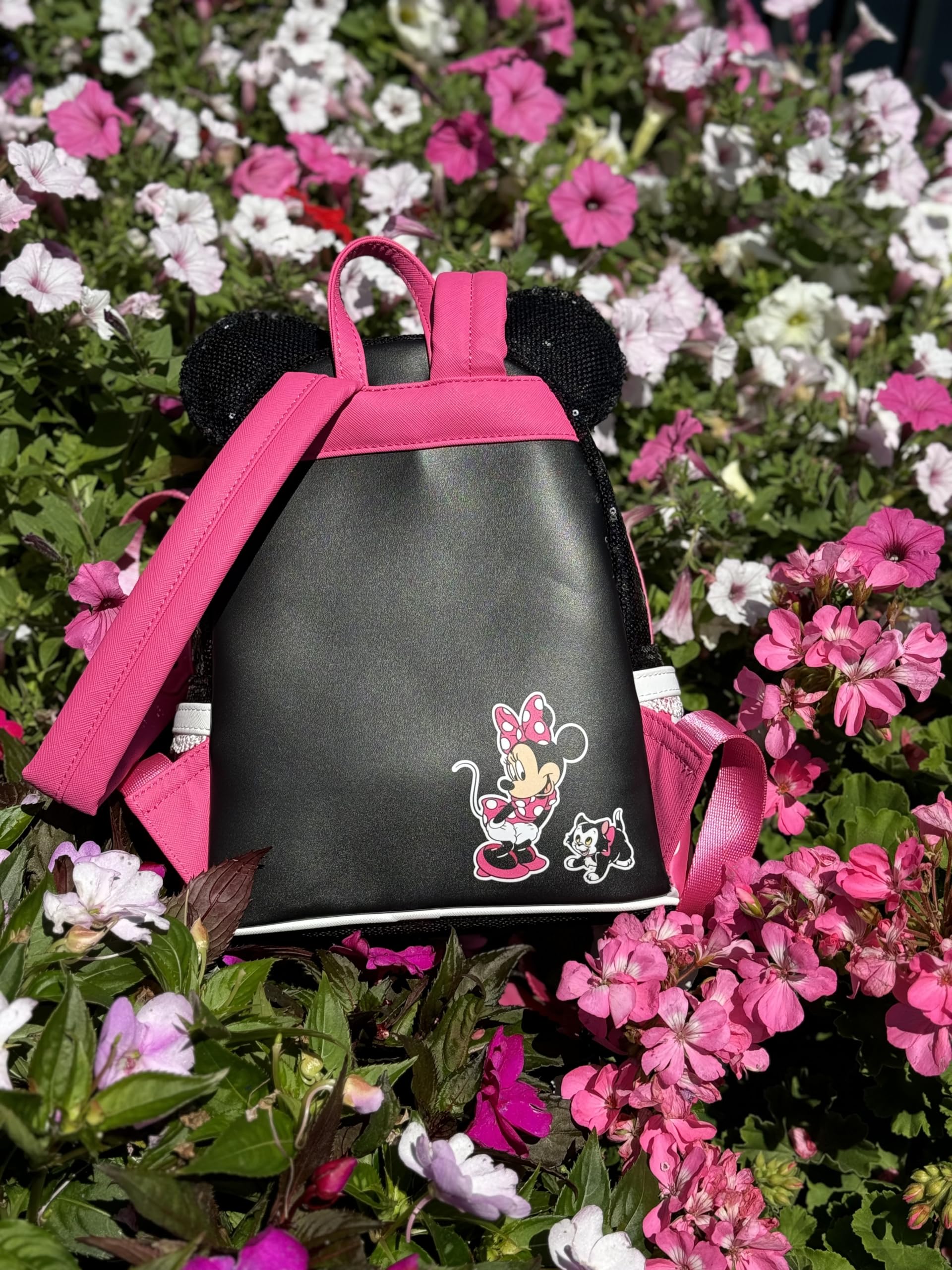 Loungefly Minnie Mouse Sequin Mini Backpack - Black Faux Leather Polka Dot Cosplay Purse (8.5x11x4.5 inches) | Perfect for Disney Theme Parks, Cosplay Events & Everyday Use