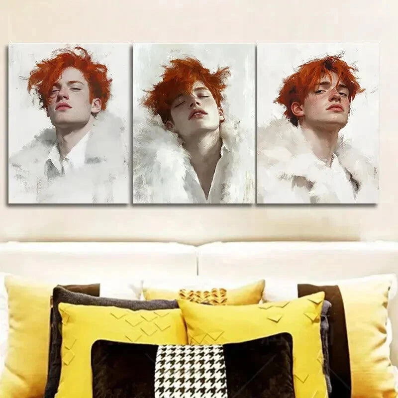 3-Piece Red Haired Man Wall Art Set - Framed Canvas 50x70cm | High Quality Print | 100% Australian Made | Ready to Hang | Perfect for Living Room, Bedroom & Office Decor