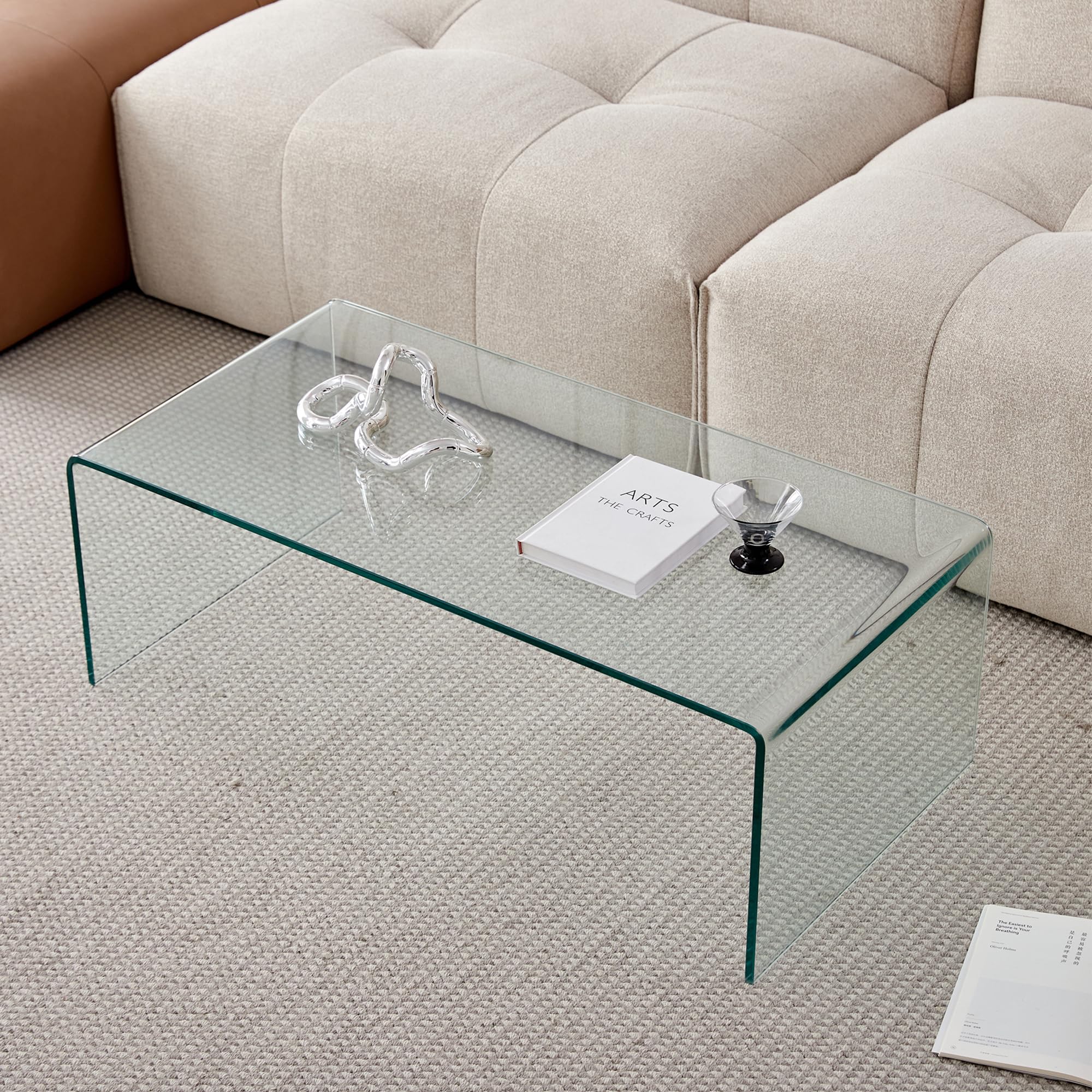 Modern Clear Tempered Glass Coffee Table 39.4