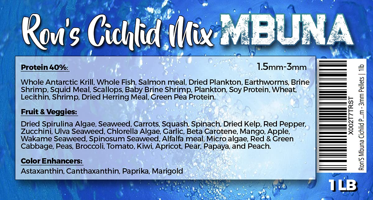 Premium African Cichlid Fish Food Pellets - High Protein Tropical Fish Food with Veggies & Fruits for Healthier, Brighter & Bigger Cichlids - Juvenile Blend 1lb - Ideal for Freshwater Aquariums & Color Enhancement