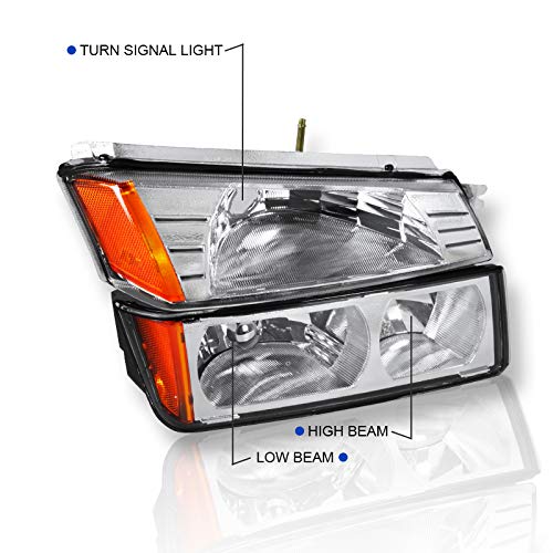 Spec-D Tuning Chrome LED Headlights & Bumper Lights for 2002-2006 Chevy Avalanche 1500/2500 Pickup Truck - Left & Right Headlamp Assembly - Upgrade Your Night Driving & Off-Road Adventures