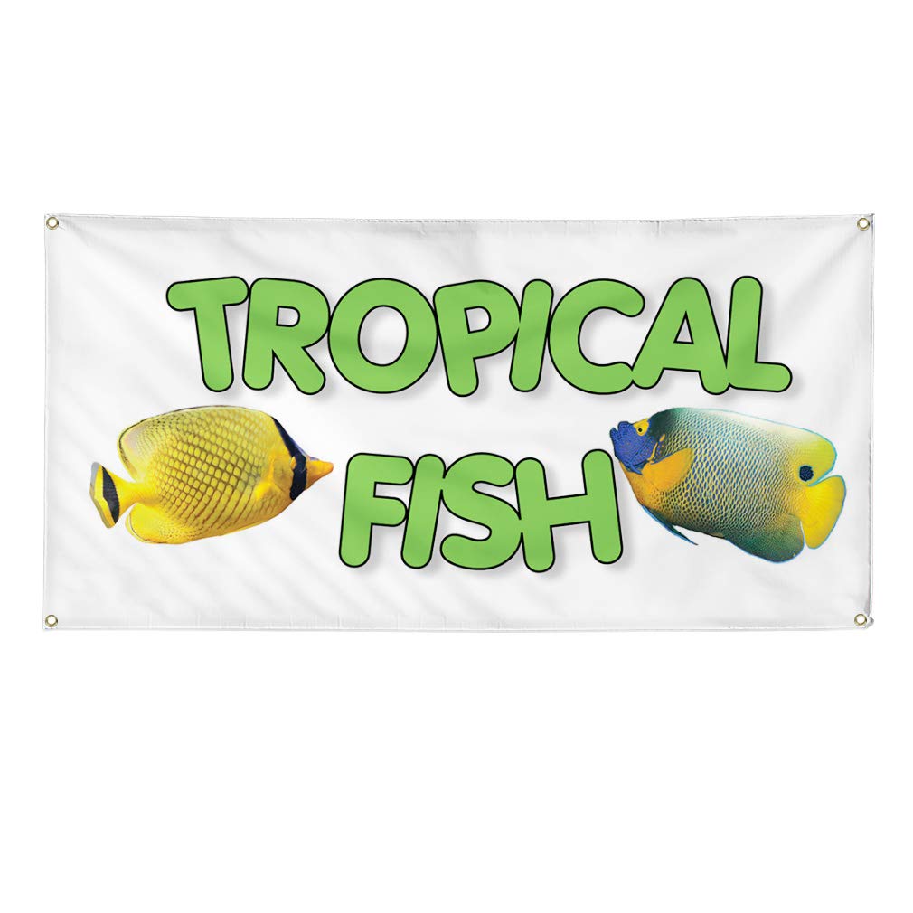 Premium Vinyl Banner - 24x36 Inches Weatherproof Outdoor Sign with 4 Grommets | Tropical Fish Business, Restaurant & Food Advertising | Durable for Industrial Yard, Events & Storefront Displays