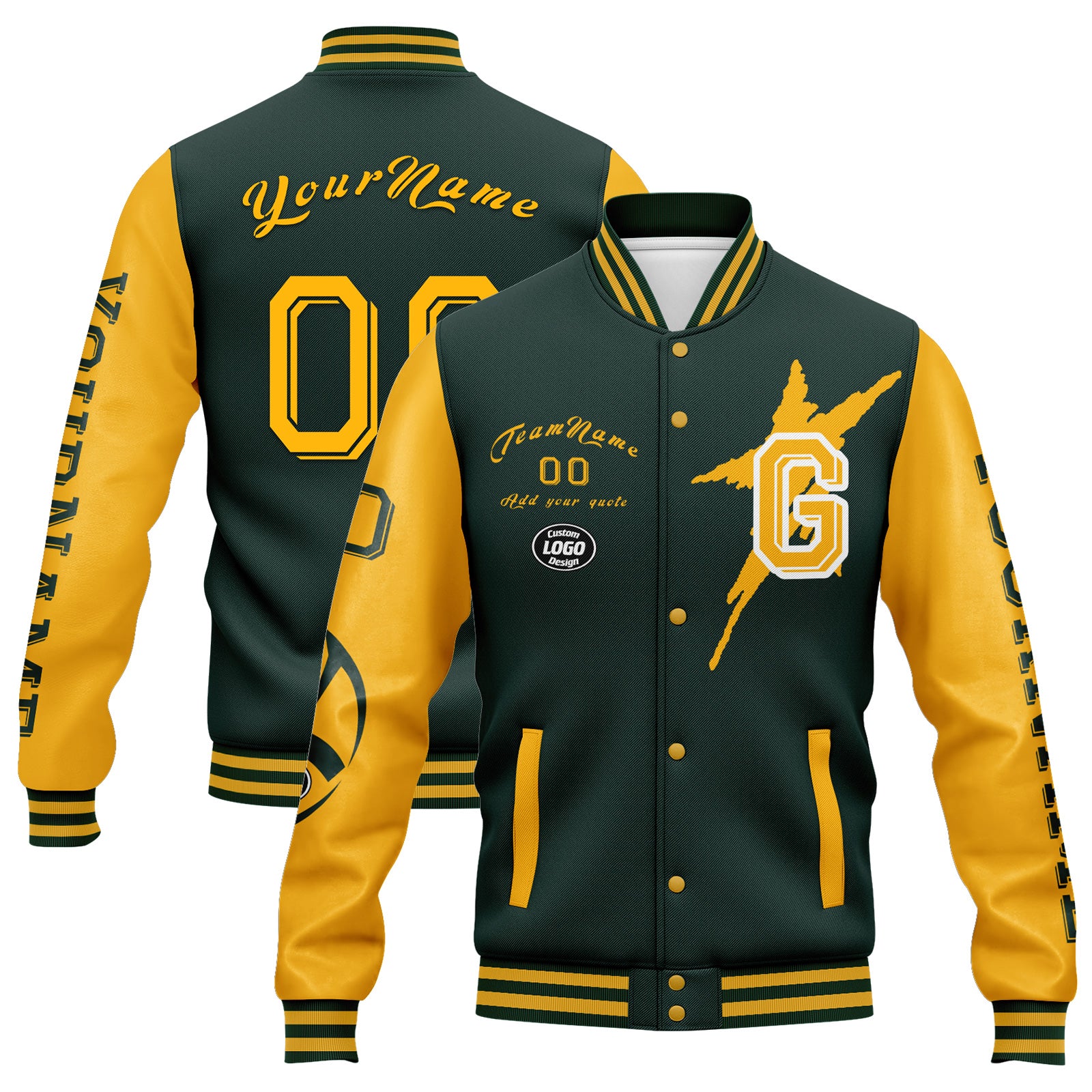 Custom Green & Yellow Green Bay Packers Jacket with Sports Shoes Combo - Personalized Fan Gear for Football Games & Tailgating (D020294)
