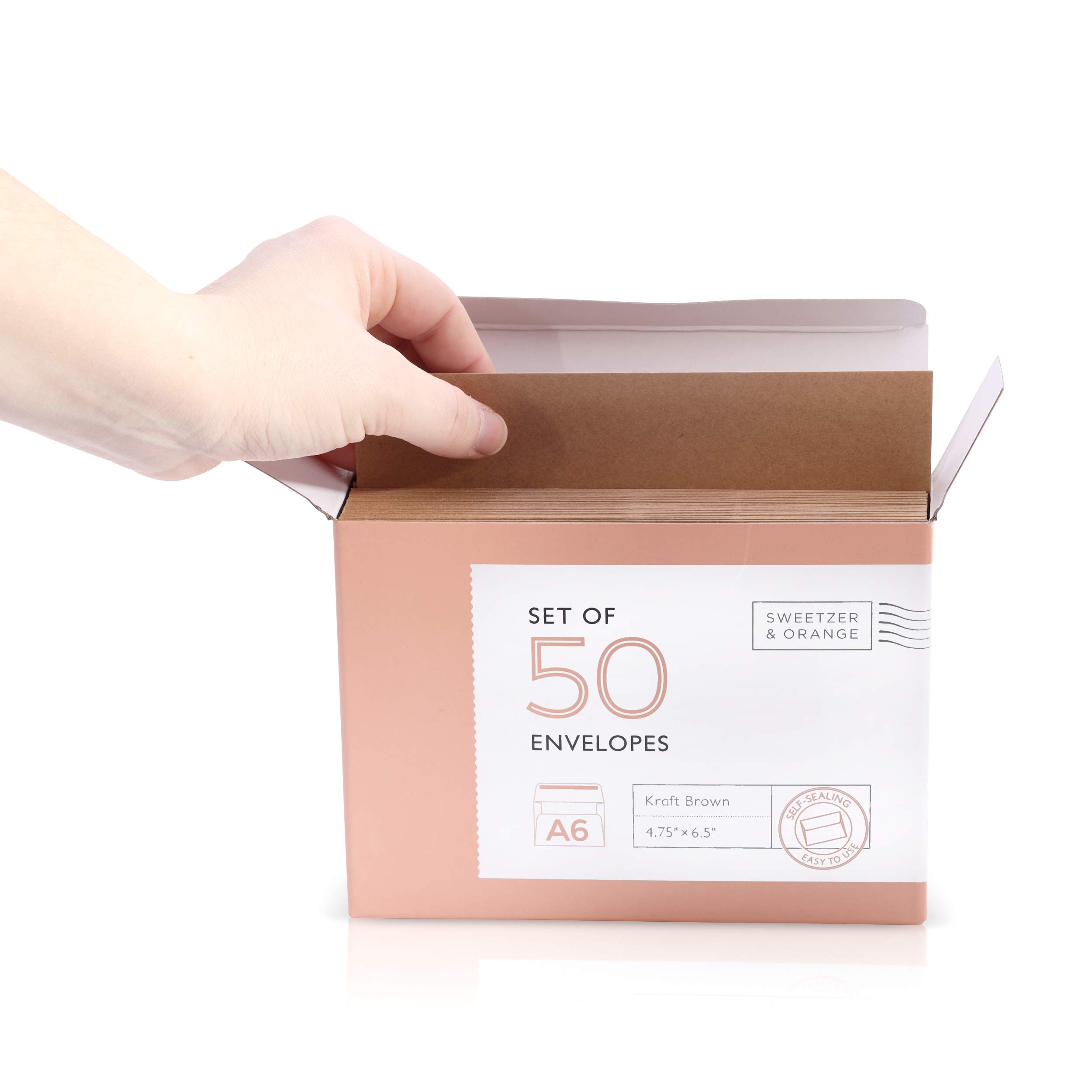 Premium A6 Kraft Envelopes (50-Pack with Box) - 150gsm Self-Seal Brown Envelopes for 4x6 Cards | Ideal for Greeting Cards, Wedding Invitations, Postcards & Business Mailings | Eco-Friendly & Elegant Stationery