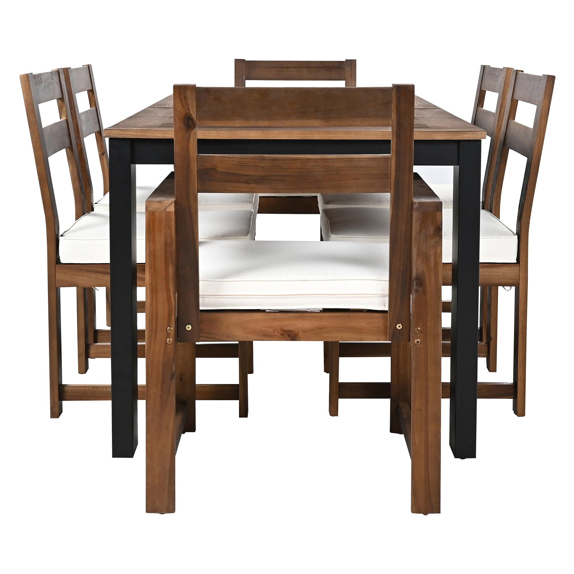 7-Piece Outdoor Patio Dining Set - Wooden Table with Umbrella Hole & 6 Chairs (2 Armchairs + 4 Side Chairs) for Garden, Backyard, Poolside - Perfect for BBQs, Family Gatherings & Outdoor Entertaining