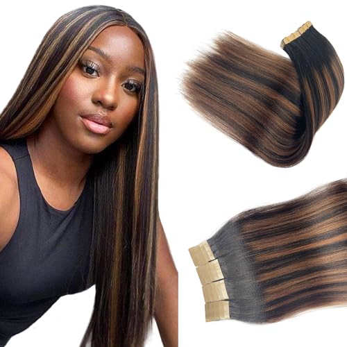 #1B Natural Black Mixed Chocolate Brown Yaki Straight