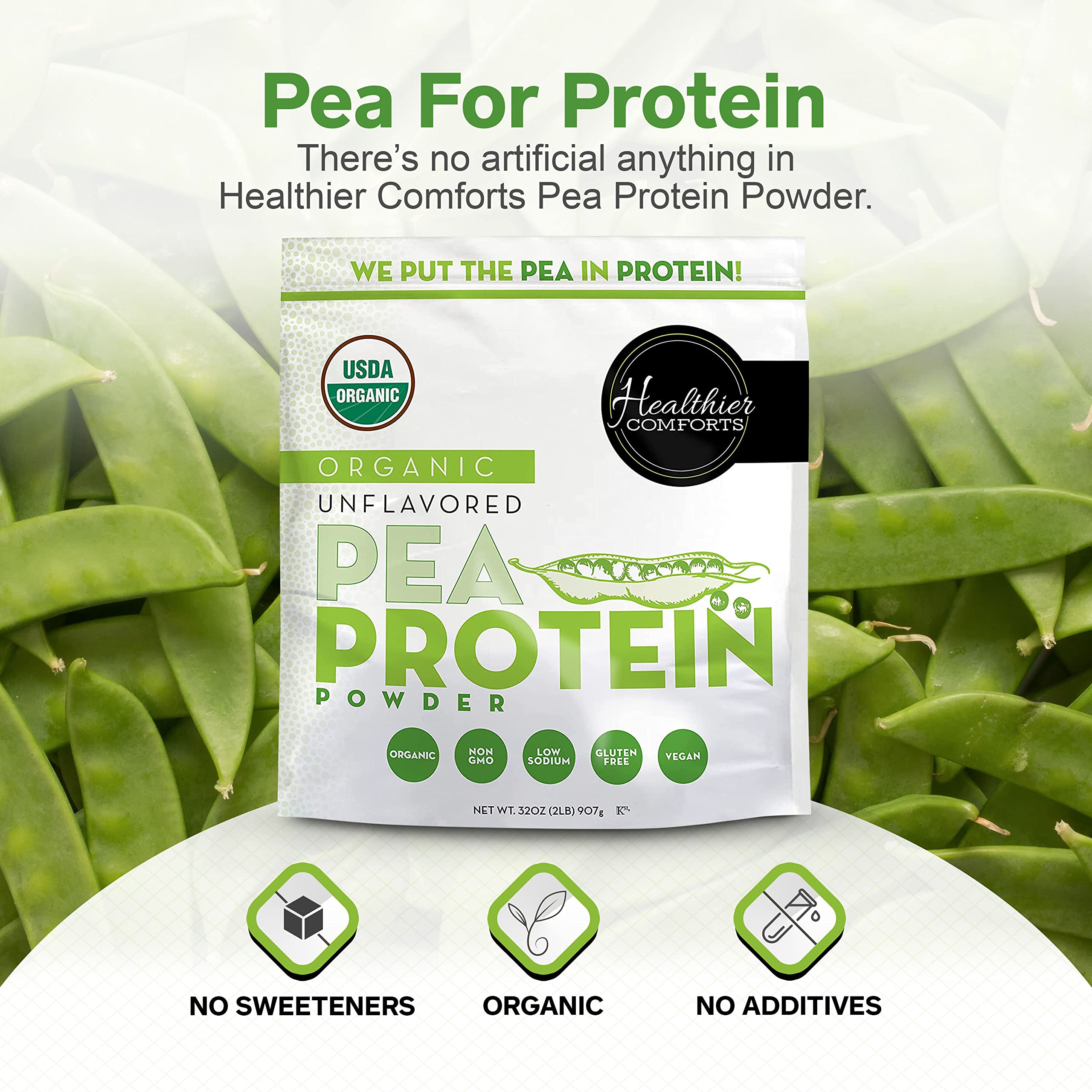 Premium Pea Vegan Protein Powder - 100% Plant-Based, Low Sodium, Kosher, Gluten-Free, Non-GMO, Keto & Organic | Unflavored Protein Supplement 32oz for Smoothies, Baking & Post-Workout Recovery