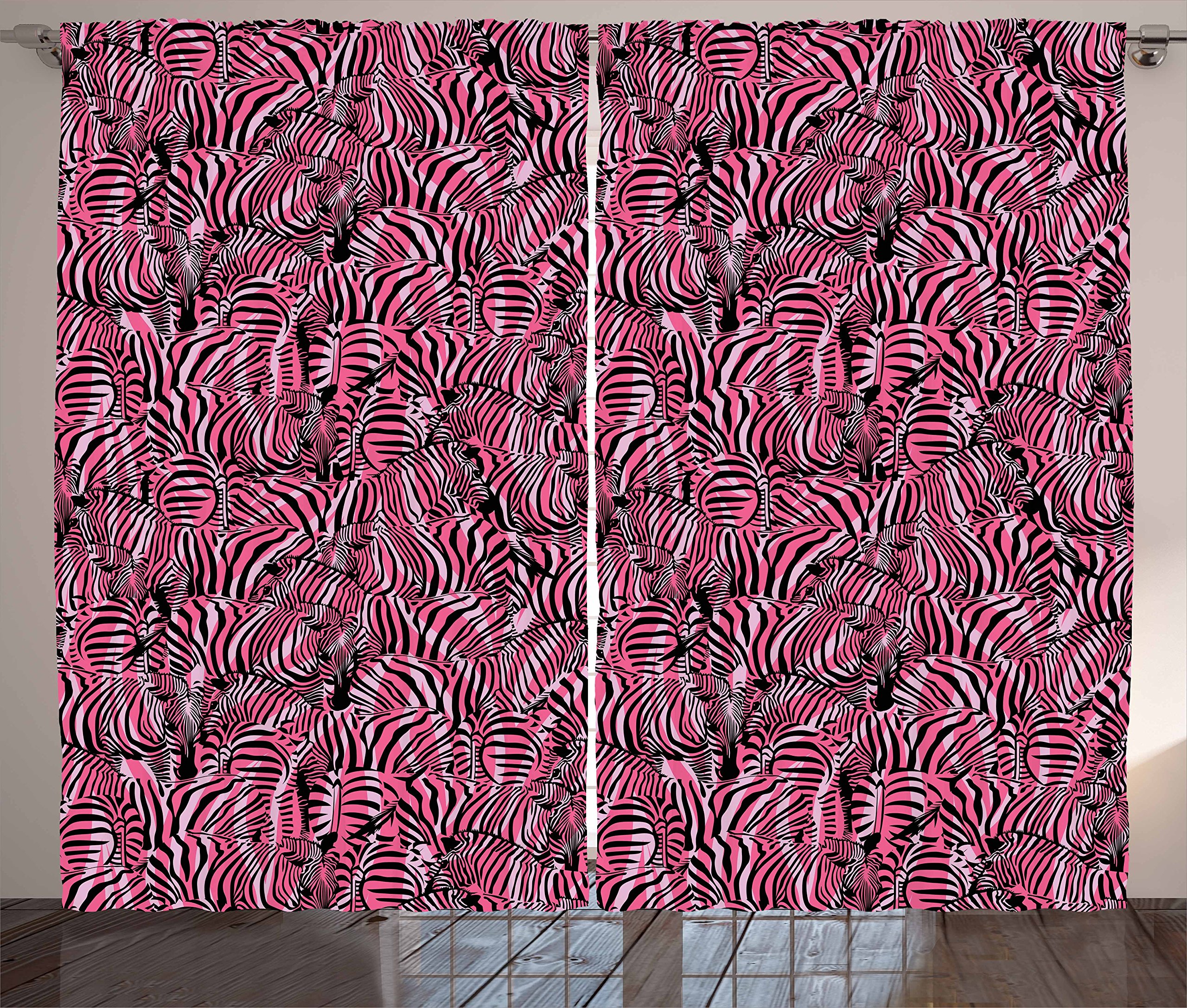 Ambesonne Pink Zebra Print Curtains - Modern Prehistoric Animal Pattern Black Pink Mauve Drapes - 2 Panel Set 108
