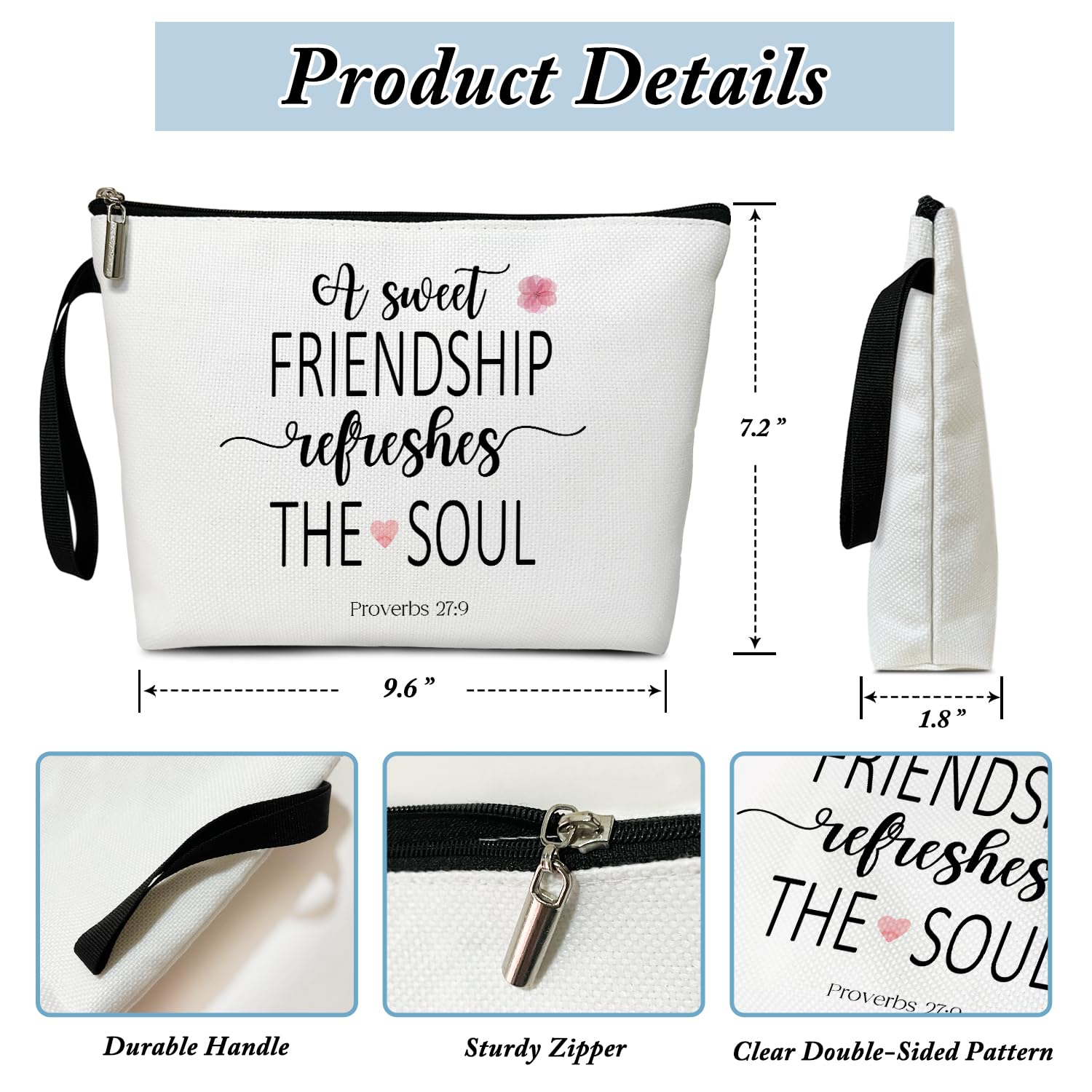 Best Friendship Gifts for Women - Cute Cosmetic Makeup Bag for Sisters, BFFs, Graduation, Galentine's Day & Christian Gifts - Perfect for Travel, Daily Use & Special Occasions