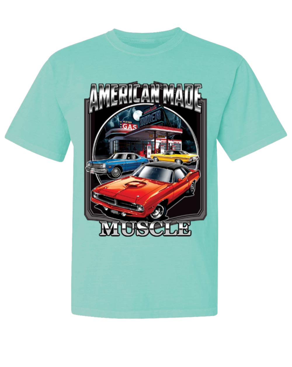 Vintage Dodge Racing Muscle Cars & Trucks Graphic T-Shirt - American Made Garment-Dyed Washed Look Short Sleeve Tee for Car Enthusiasts & Casual Wear