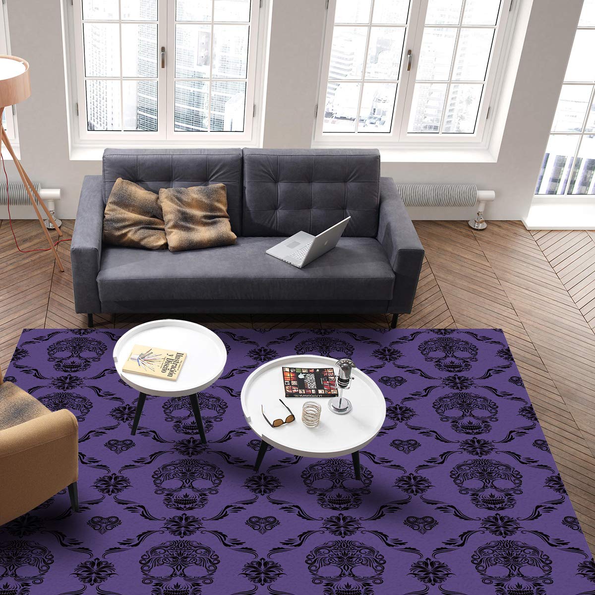 Halloween Skull Geometric Plaid Area Rug 2'7