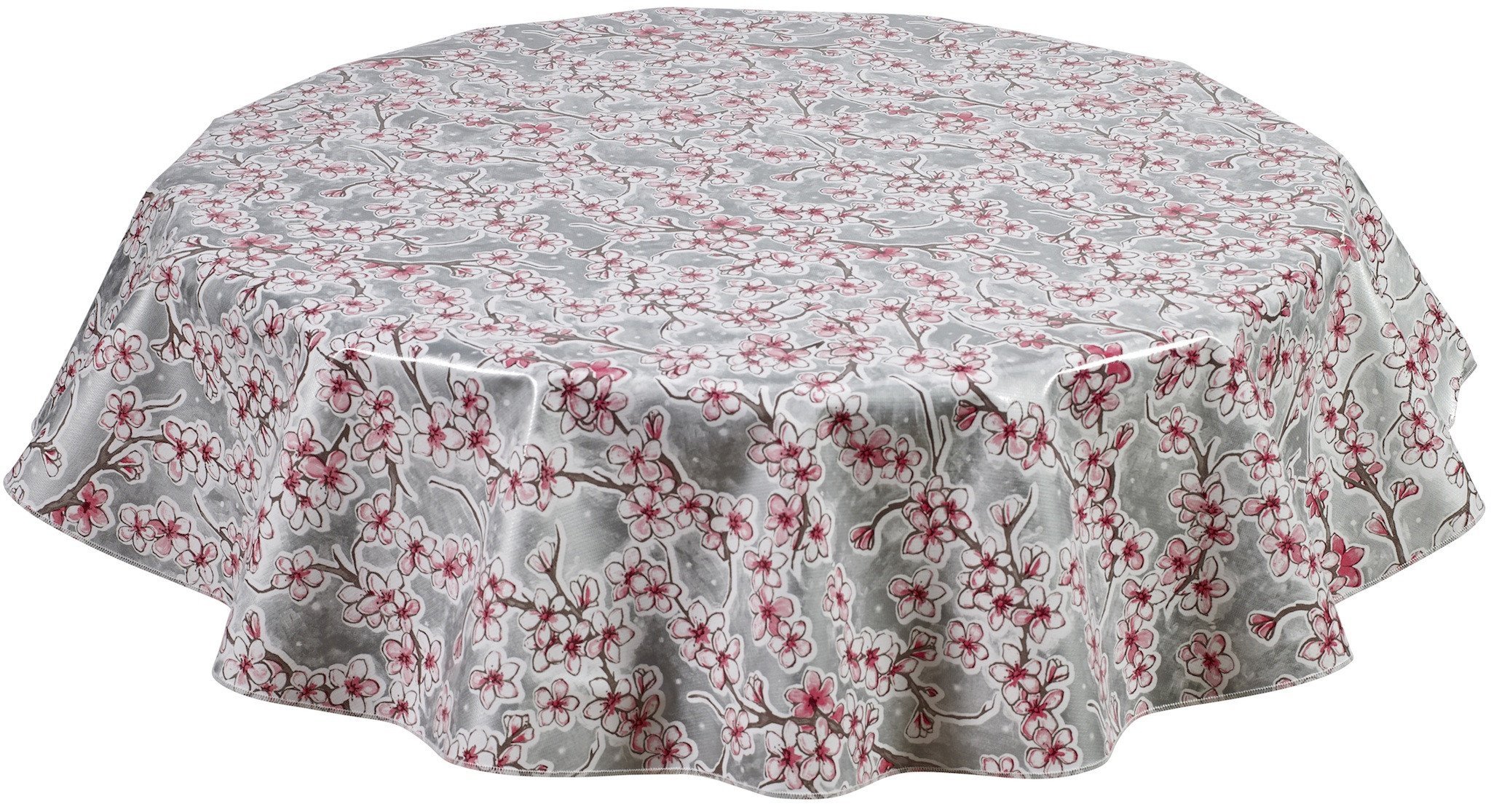 Cherry Blossom Silver Round Oilcloth Tablecloth - Waterproof & Washable - Choose Your Size (24