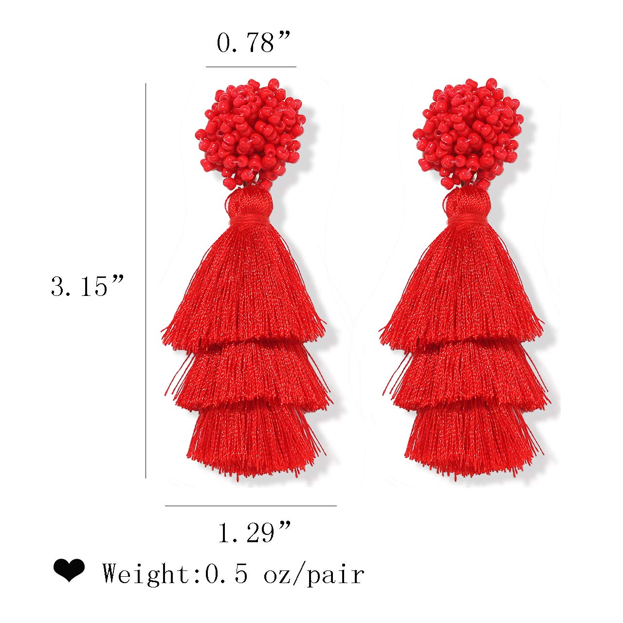 Bohemian Layered Tassel Earrings for Women - Lightweight Colorful Beaded Drop Dangle Earrings with Long Fringe Threads - Perfect Statement Jewelry Gift for Parties, Weddings and Everyday Wear
