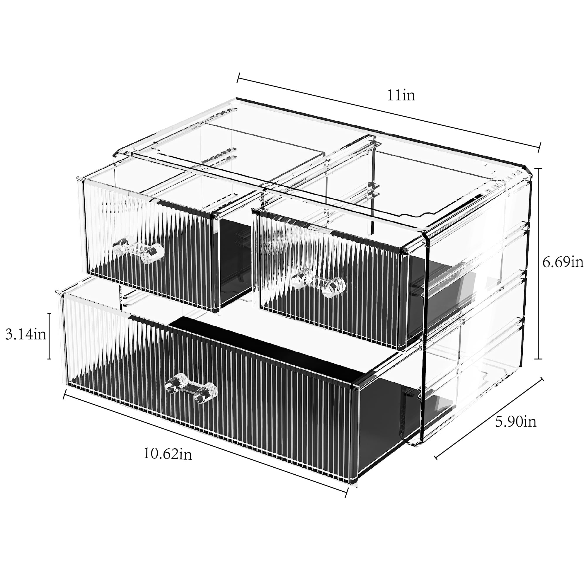 ZHIAI Stackable Acrylic Storage Drawers - 3-Tier Clear Makeup Organizer for Bathroom Vanity, Kitchen Cabinets & Undersink | Home Organization Solution for Cosmetics, Toiletries & Small Items (Pattern A)