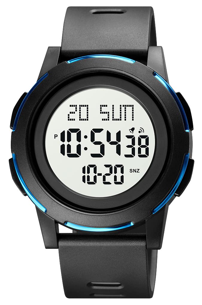 **Gosasa Men's and Women's Digital Sports Watch - Waterproof Silicone Strap, LED Display, Casual & Student Watch (Black/Blue) - Perfect for Running, Gym & Everyday Wear**