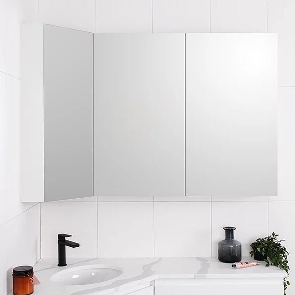 ADP Glacier Pro Offset Corner Mirror Shaving Cabinet - Waterproof Bathroom Storage with LED Lighting for Modern Home Decor (Perfect for Small Bathrooms & Vanities)