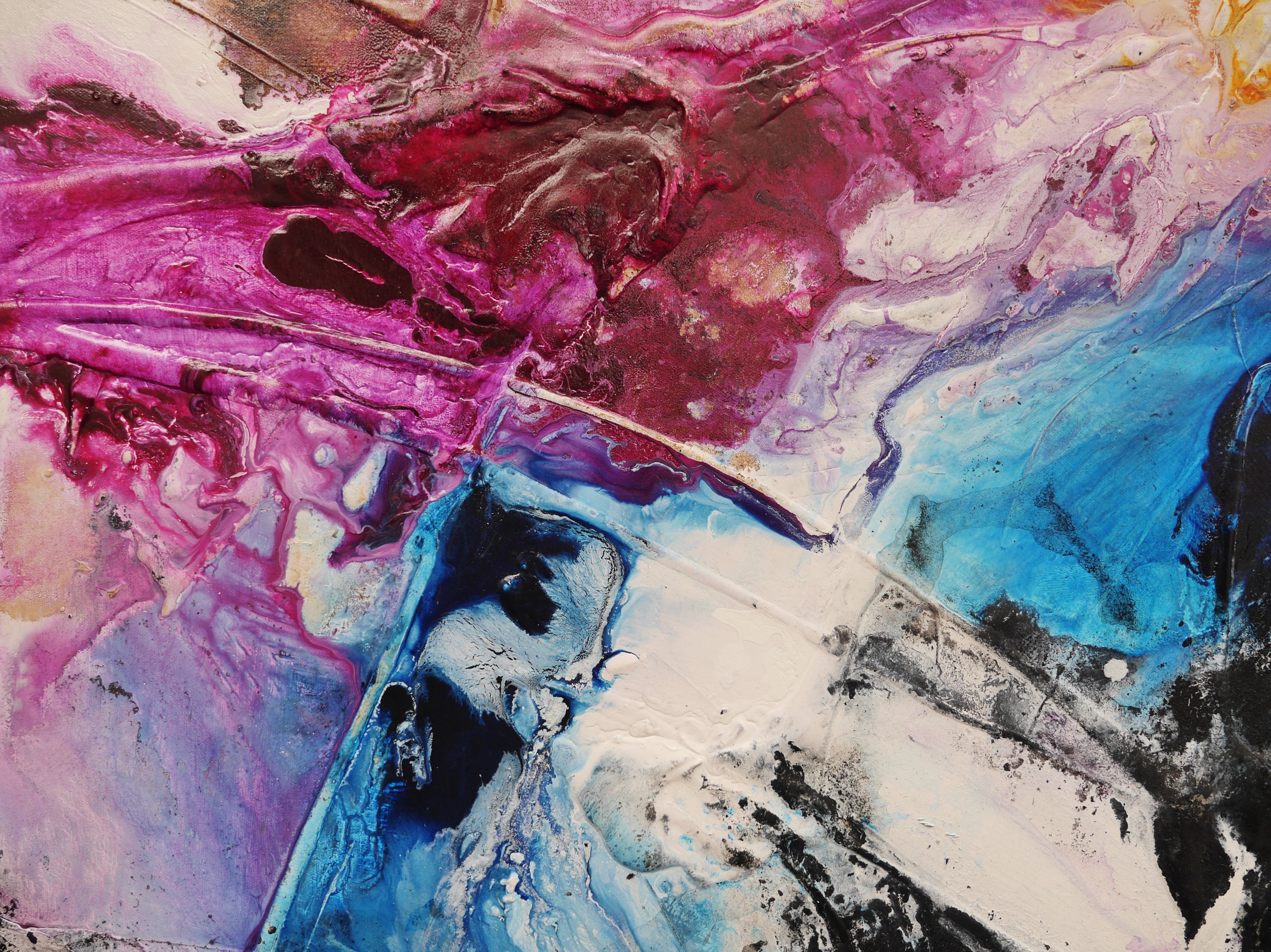 190cm x 100cm Mixed Media Abstract Painting - Violet, Orange & Black Textured Wall Art for Modern Living Room & Office Decor