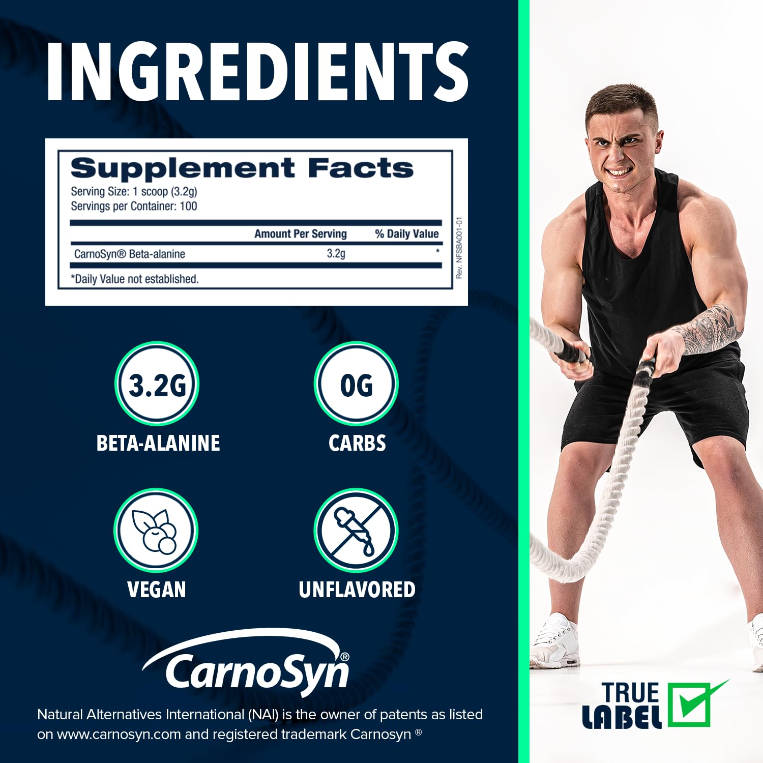 NF Sports Beta-Alanine Powder for Muscle Recovery - 320g (100 Servings) | Reduces Muscle Fatigue, Boosts Carnosine Levels | Unflavored Dietary Supplement with No Artificial Sweeteners | Ideal for Athletes, Gym Enthusiasts & Post-Workout Recovery
