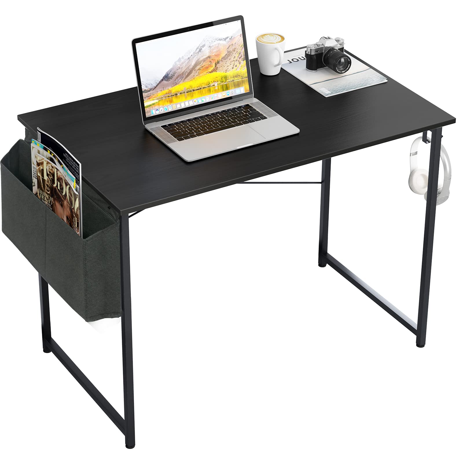 SogesFurniture 39.4 Inch Black Modern Computer Desk - Home Office Desk, Writing Desk & Study Table for Small Spaces, Gaming & Remote Work