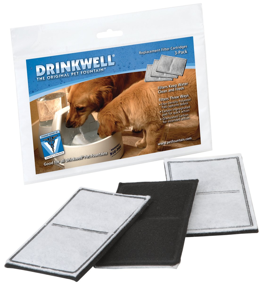 PetSafe Drinkwell Carbon Replacement Filter for Dog & Cat Water Fountains - 3 Pack | Keeps Pet Water Fresh & Clean | Perfect for Home, Office, or Travel Use
