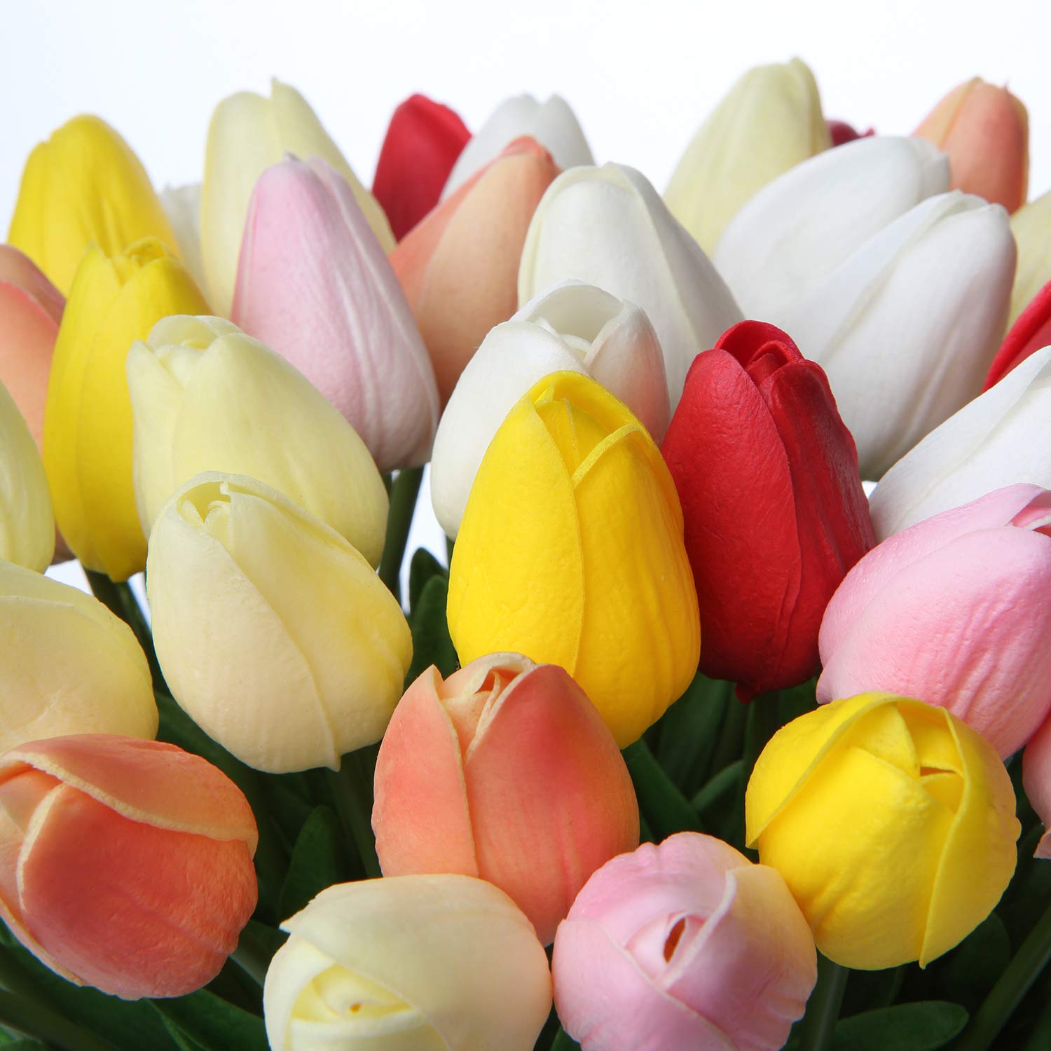 20 Pcs Peach Artificial Tulips - Real Touch Faux Flowers for Vase, Home Decor, Wedding Bouquets & Mother's Day Gifts - 13.5