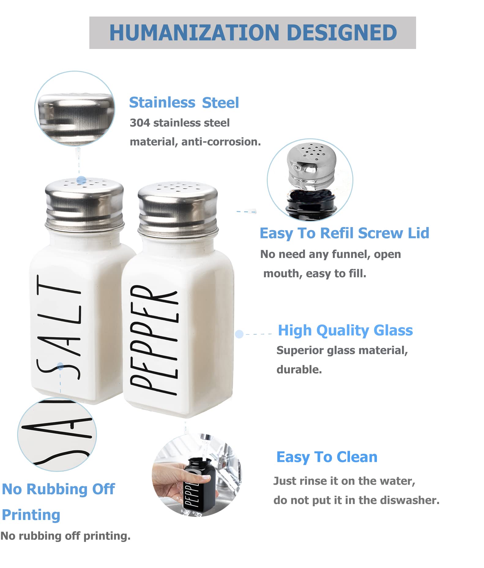 Farmhouse Salt and Pepper Shakers Set - Glass Kitchen Decor with No Words Rubbing Off - Cute Modern Farmhouse Style for Home & Dining Table - Perfect Gift for Women & Housewarming (2 White) - Ideal for Farmhouse Themed Kitchens, Rustic Dining Rooms & Cozy Home Decor