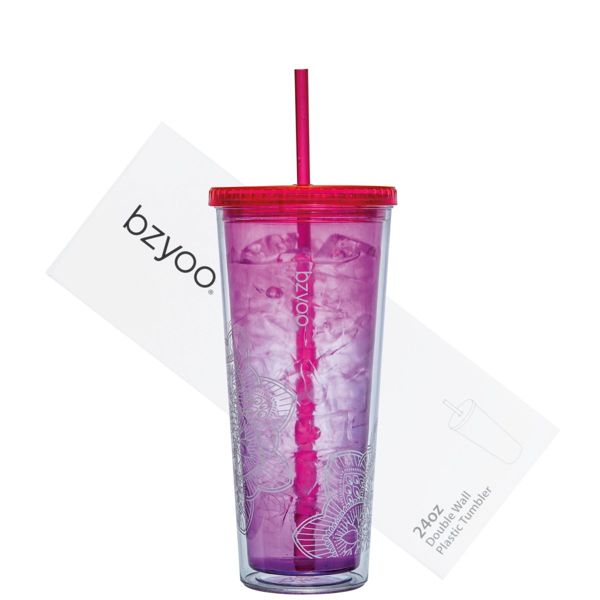 24oz Double Wall Insulated Plastic Tumbler with Lid and Straw - La La Mandala Pink Design | Leakproof Travel Mug for Coffee, Tea & Cold Drinks | BPA-Free Reusable Cup for Office, Gym & Outdoor Activities