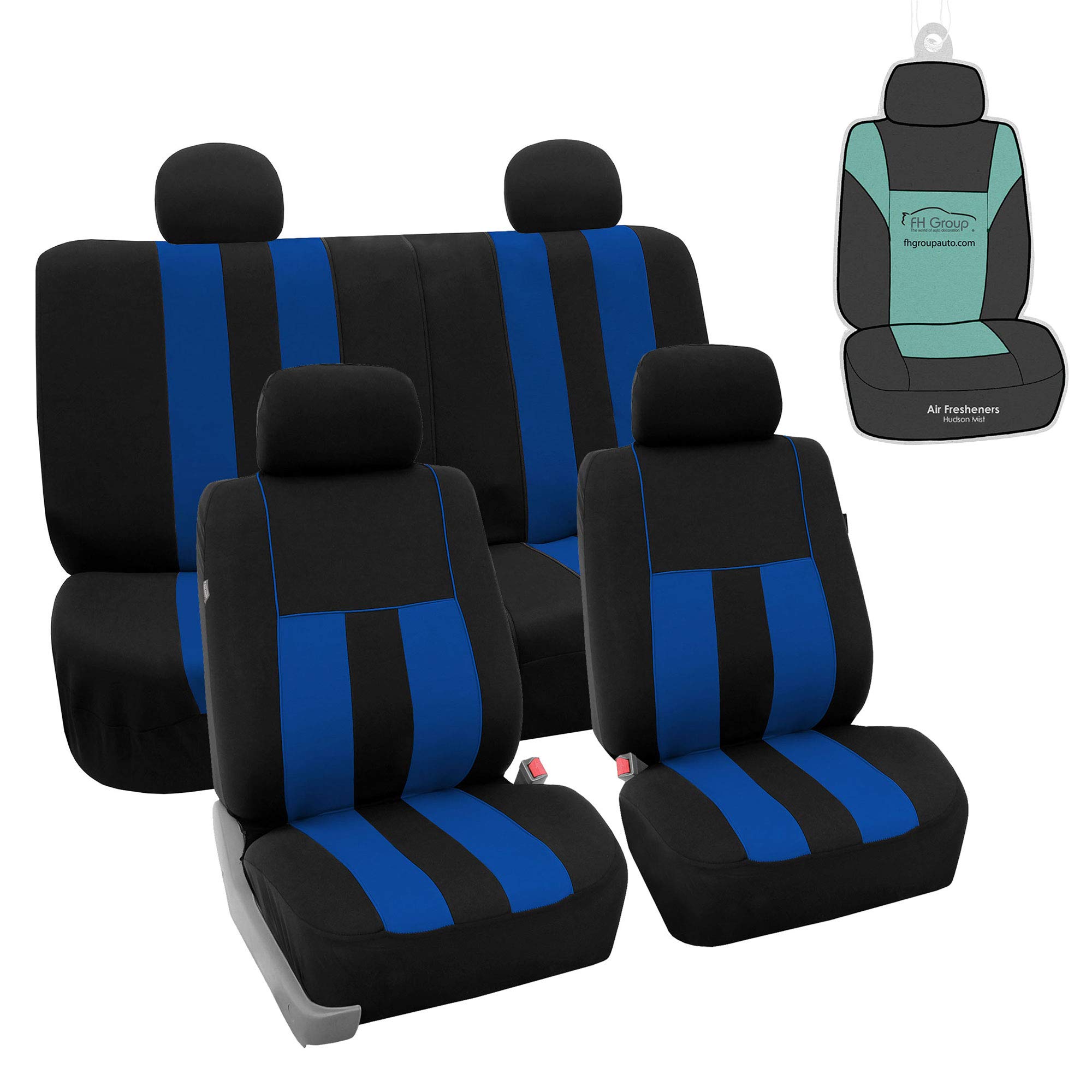 Premium FH Group Striped Blue Car Seat Covers Full Set - Universal Fit for Cars, Trucks & SUVs | Airbag Compatible & Split Rear Design | Durable Interior Accessories for Commuting, Road Trips & Family Protection
