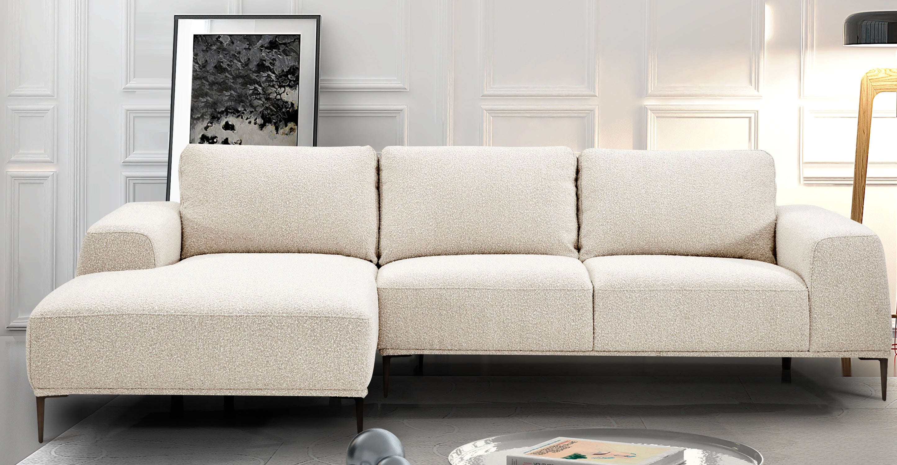 Rue Left Facing Sectional Sofa - Modern L-Shaped Couch with Reversible Chaise for Living Room, Family Room & Apartment | Comfortable Fabric Upholstery, Sturdy Frame | Perfect for Small Spaces & Home Theater Setup