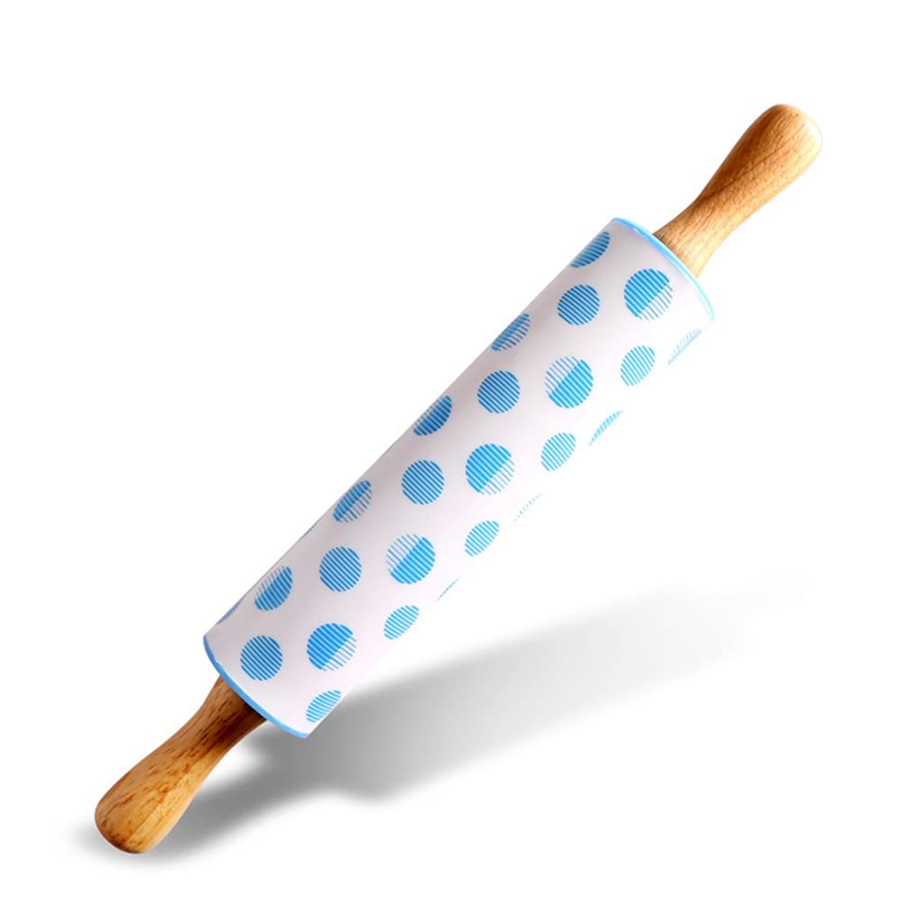 Non-Stick Silicone Rolling Pin with Wooden Handle - 12 Inch Dough Roller for Baking, Pastry & Cookies - Blue Kitchen Baking Tool for Perfect Pies, Pastries & Homemade Pasta