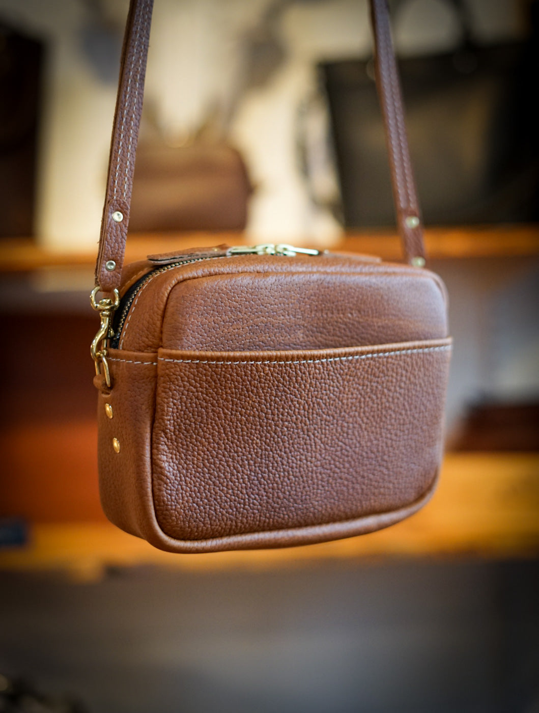 Premium Rectangle Crossbody Bag in Pebbled Canyon Tan - Stylish & Durable for Work, Travel & Everyday Use
